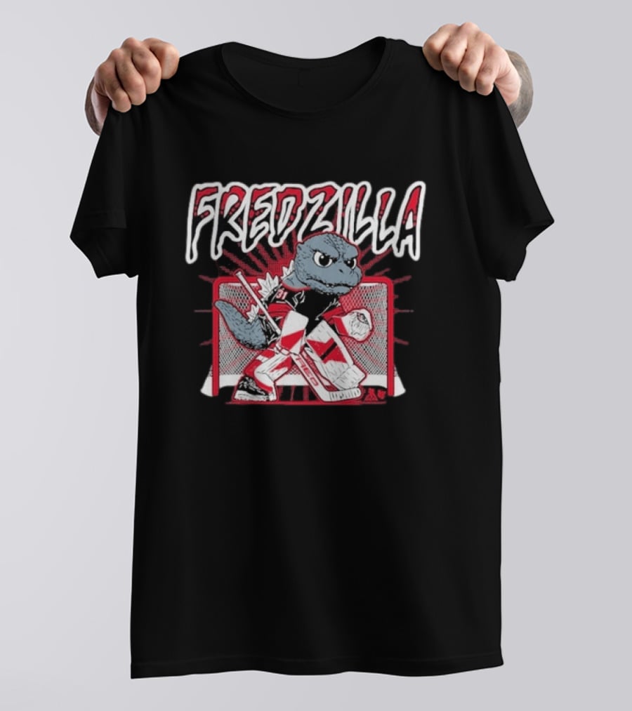 FredZilla Hockey Goalie Monster Art With Equipment And Net T-Shirt