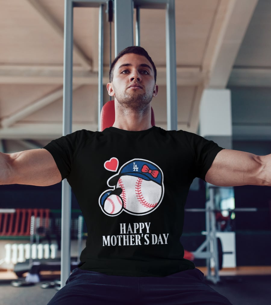 Happy Mother's Day 2026 LA Baseball Red Bow Heart T-Shirt