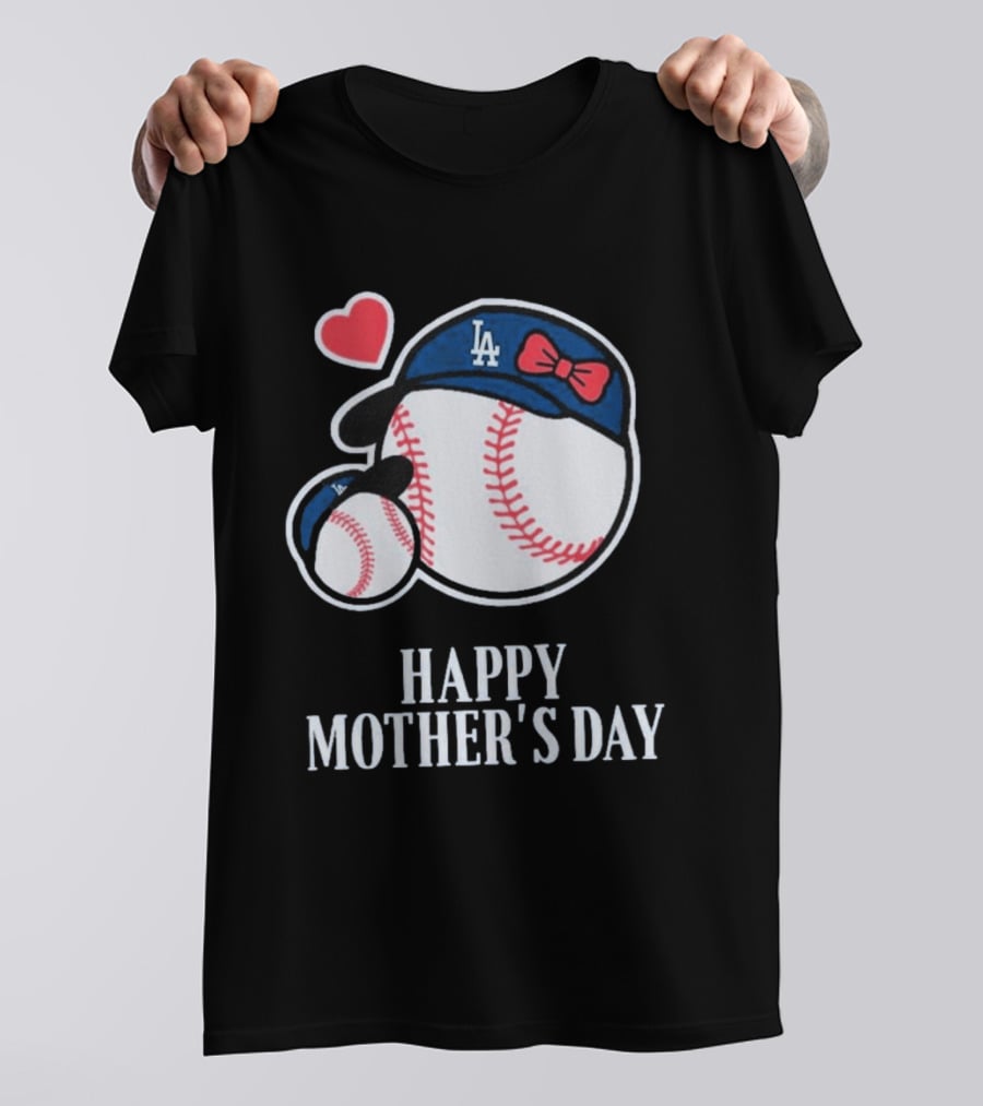 Happy Mother's Day 2026 LA Baseball Red Bow Heart T-Shirt