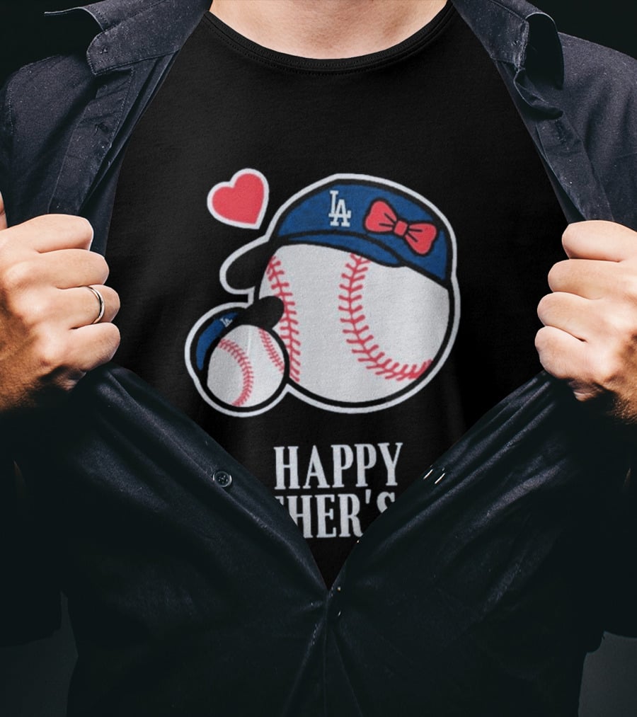 Happy Mother's Day 2026 LA Baseball Red Bow Heart T-Shirt