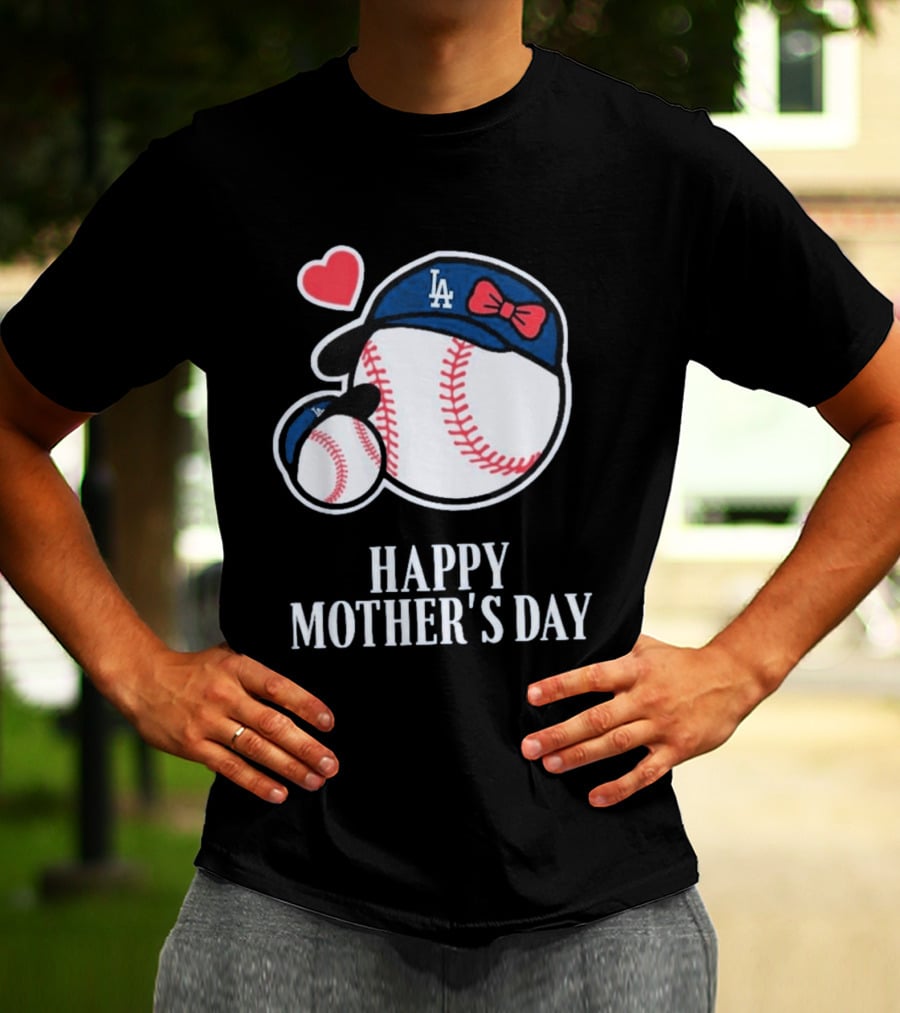 Happy Mother's Day 2026 LA Baseball Red Bow Heart T-Shirt