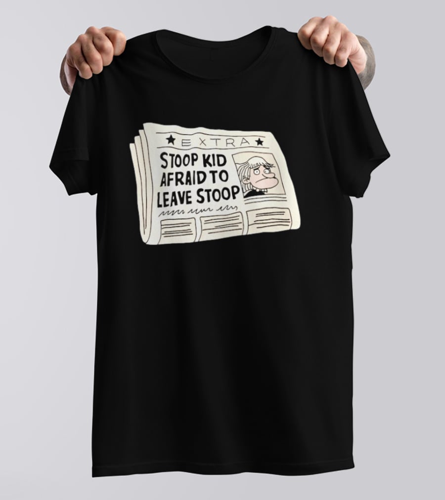 Stoop Kid Afraid To Leave Stoop Newspaper Extra Cartoon Headline T-Shirt