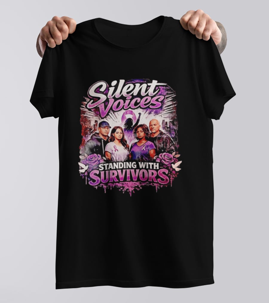 Silent Voices Standing With Survivors Ribbon And Roses Empowerment T-Shirt