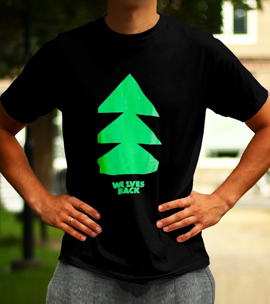 Wolves Back Tree Green Triangular Shapes T-Shirt