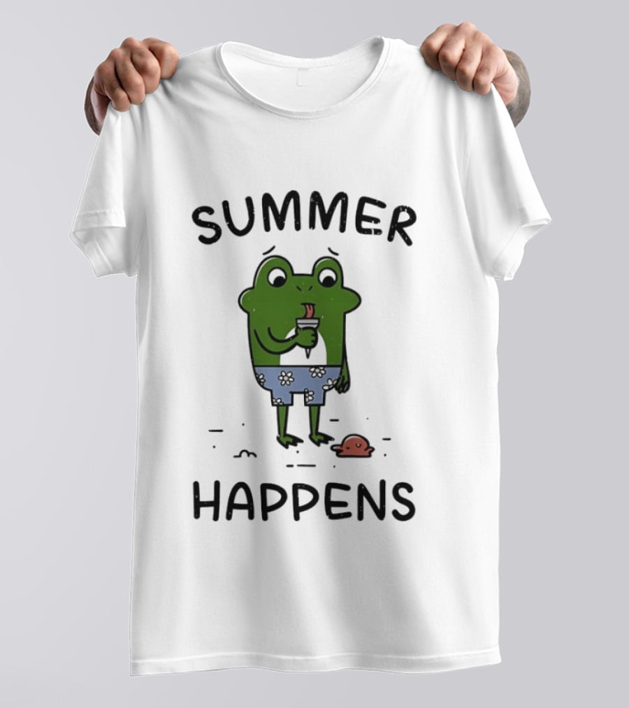 Frog Enjoying Ice Cream Summer Happens Fun Scene T-Shirt