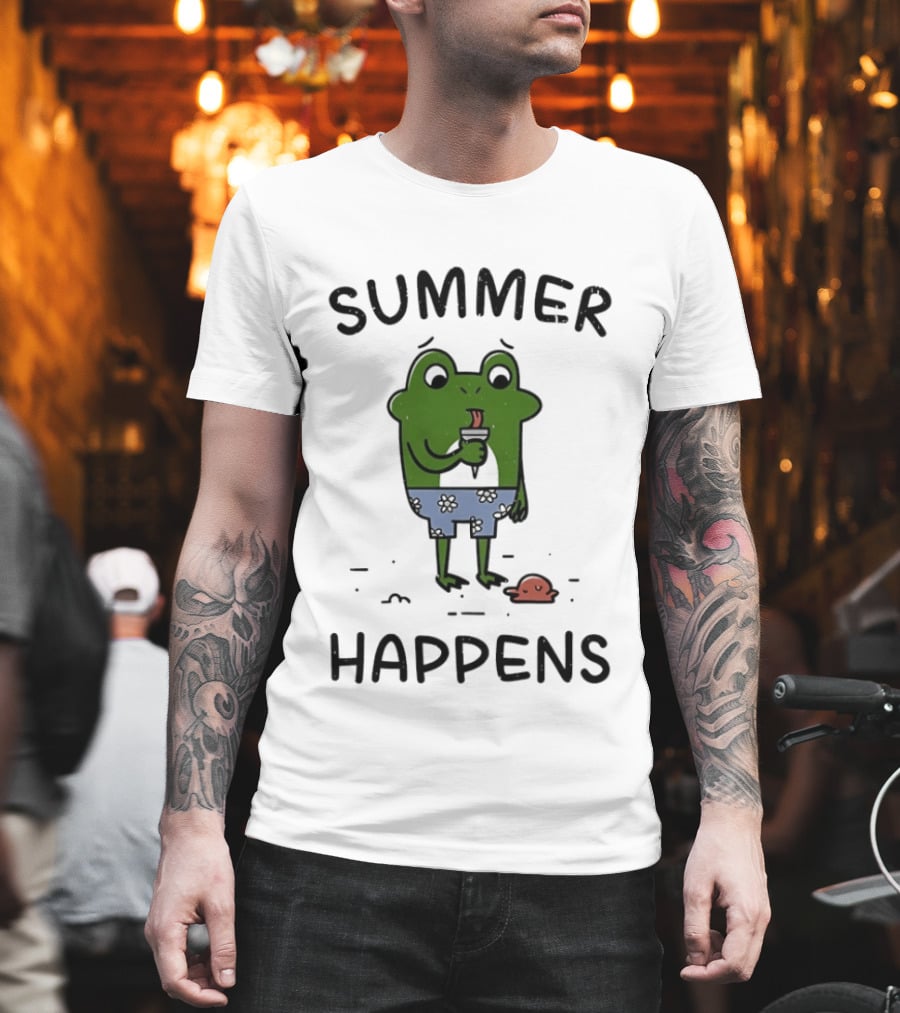 Frog Enjoying Ice Cream Summer Happens Fun Scene T-Shirt
