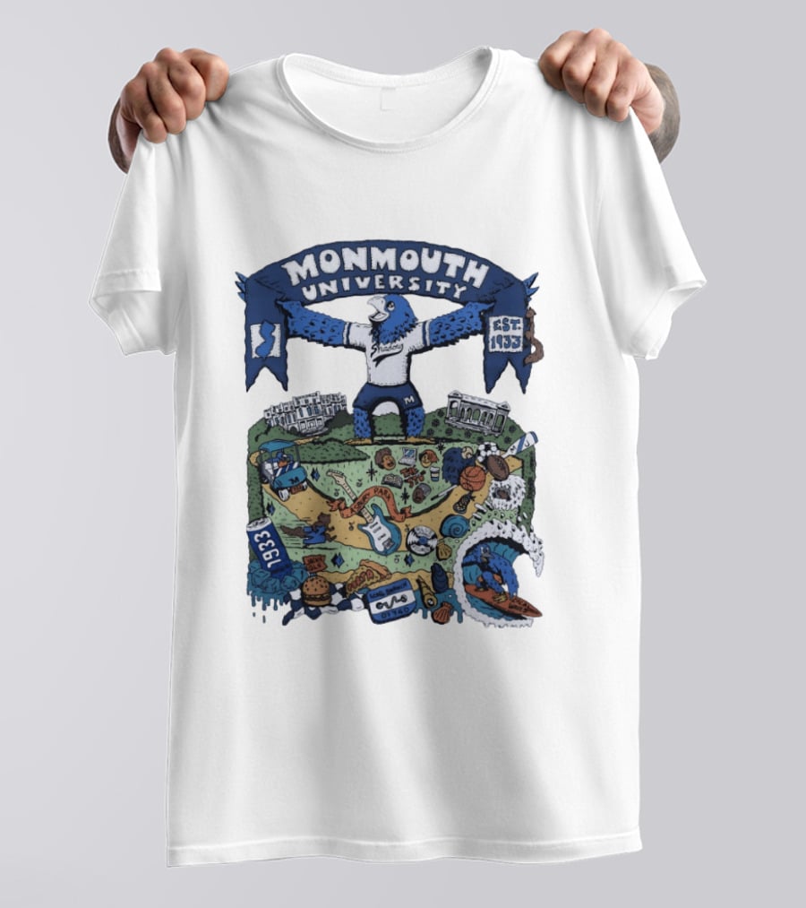 Monmouth University Julia Gash Shadow The Seahawk Est 1933 Campus Landmarks And Sports Motifs T-Shirt