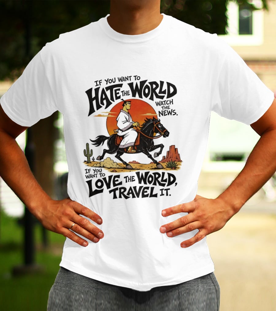 Samurai Jack Riding Black Horse In Desert Sunset Adventure The News Love The World Travel It T-Shirt