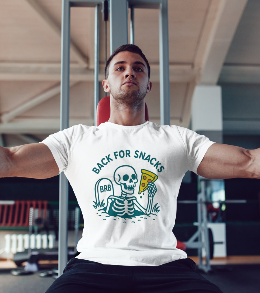 Skeleton BRB Back For Snacks Pizza Slice T-Shirt