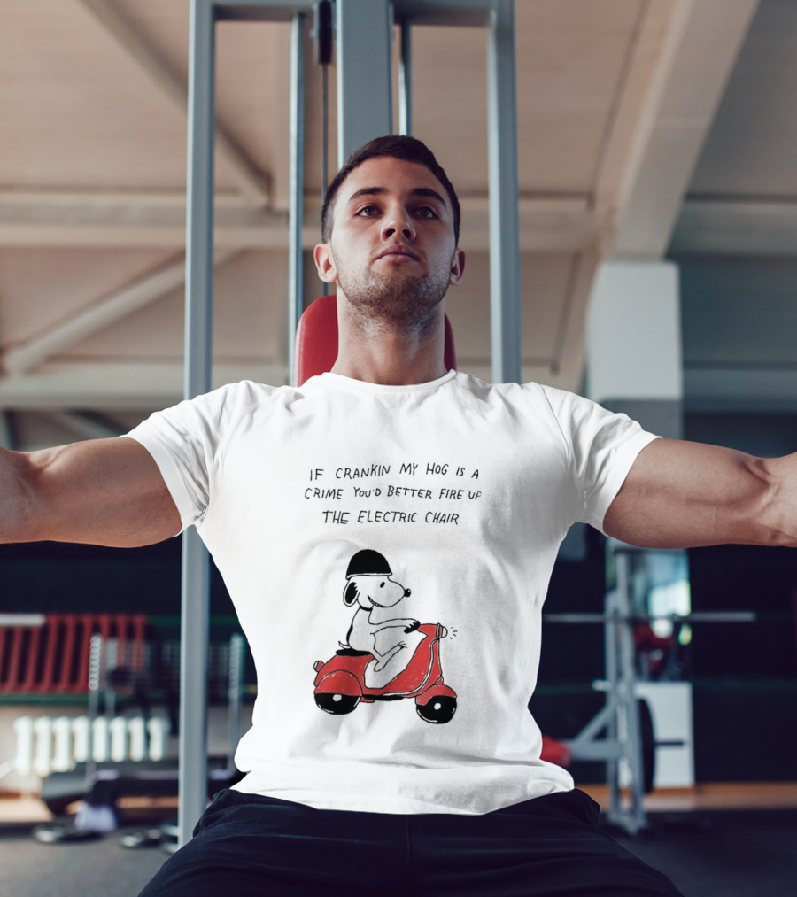 Snoopy Driving Red Motor Crankin My Hog Crime Electric Chair T-Shirt