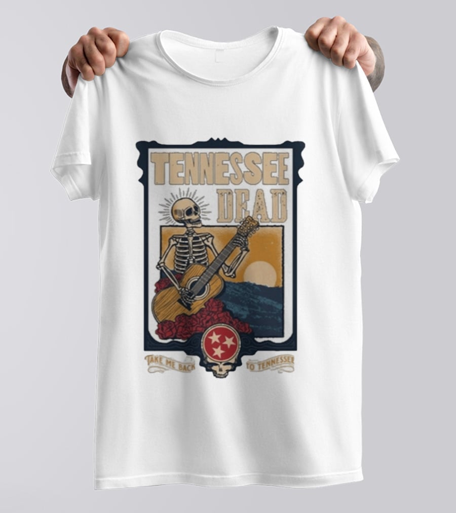 Tennessee Dead Skeleton Playing Guitar With Sun And Roses T-Shirt