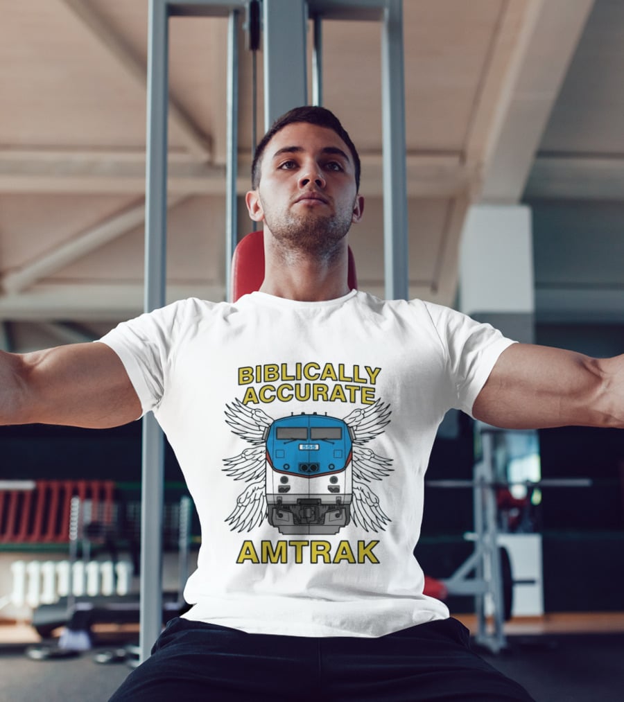 Biblically Accurate Amtrak Winged Train T-Shirt