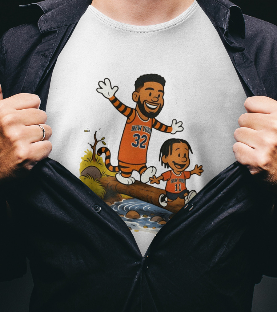 Calvin And Hobbes Crossover Karl Anthony Towns Jalen Brunson New York Knicks Basketball T-Shirt
