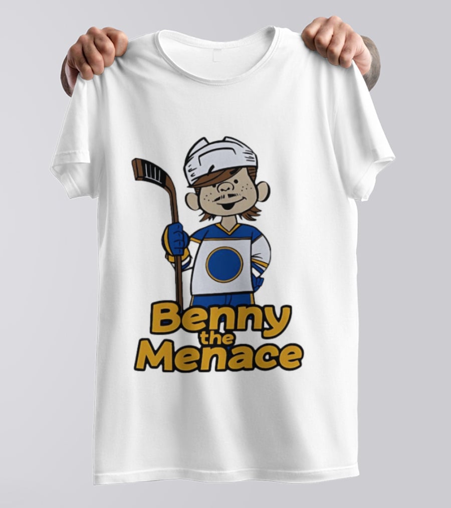 Benny The Menace Cartoon Character With Hockey Stick Buffalo Sabres T-Shirt