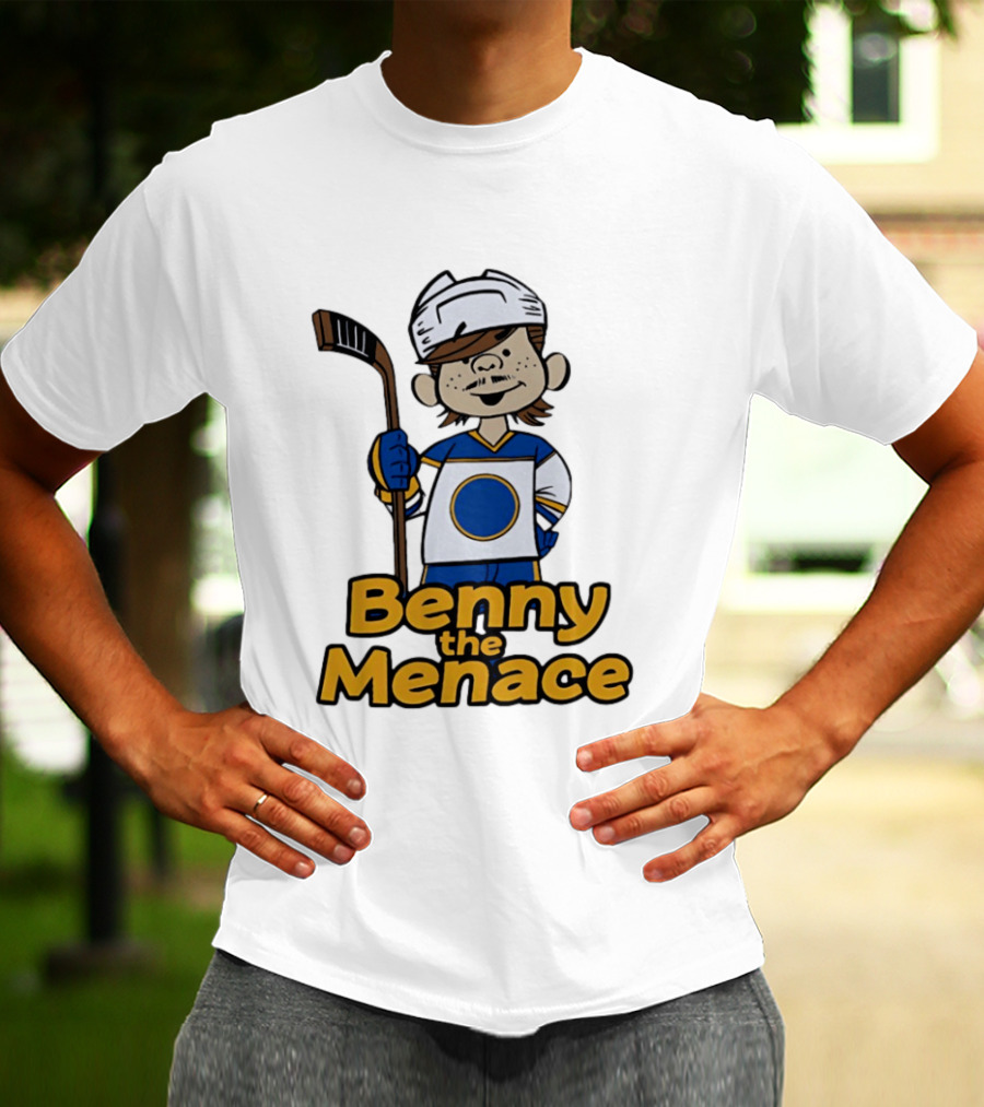 Benny The Menace Cartoon Character With Hockey Stick Buffalo Sabres T-Shirt