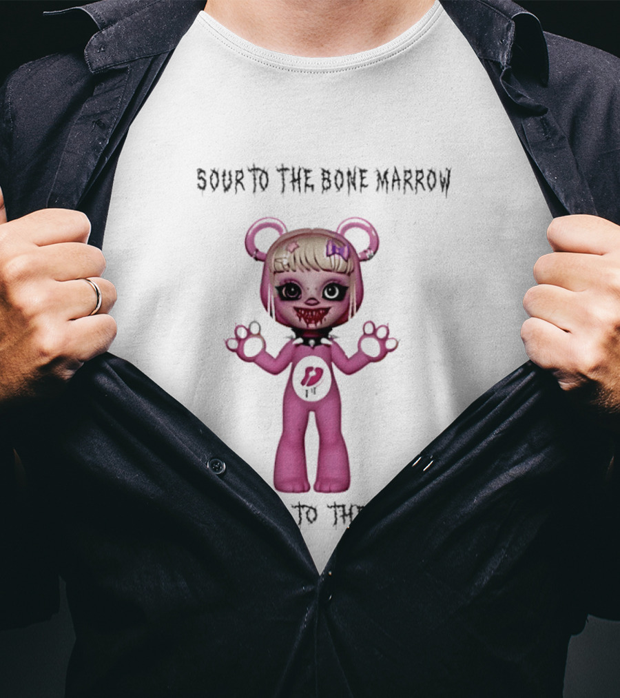 Sour To The Bone Marrow Horrid To The Core Pink Bear Character With Skull Tattoo T-Shirt