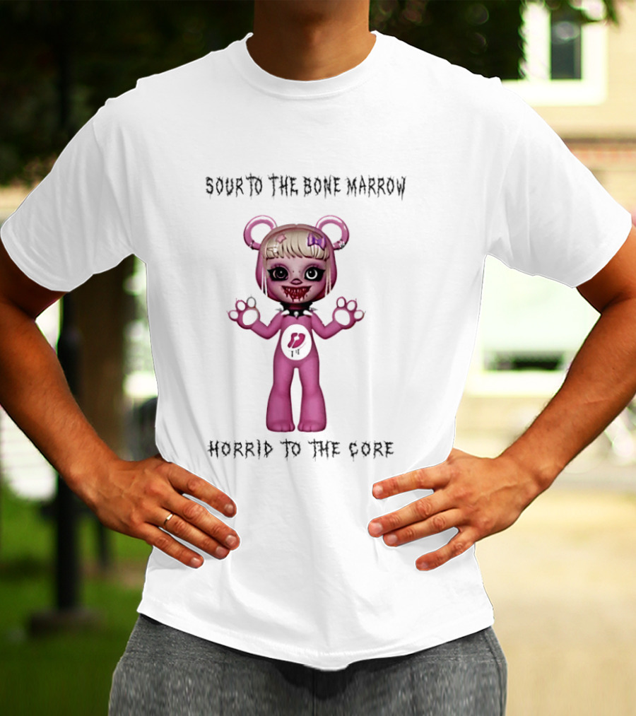 Sour To The Bone Marrow Horrid To The Core Pink Bear Character With Skull Tattoo T-Shirt