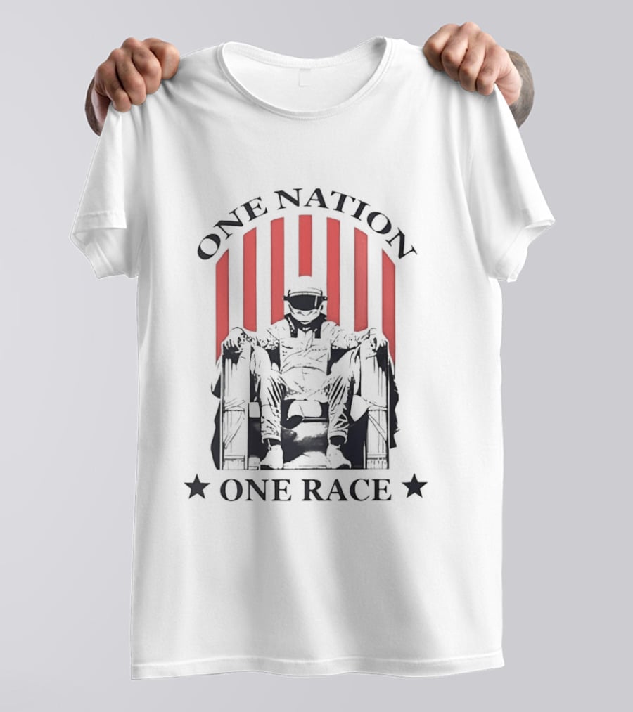 One Nation One Race Racing News Reaction Stars Statue Stripes T-Shirt