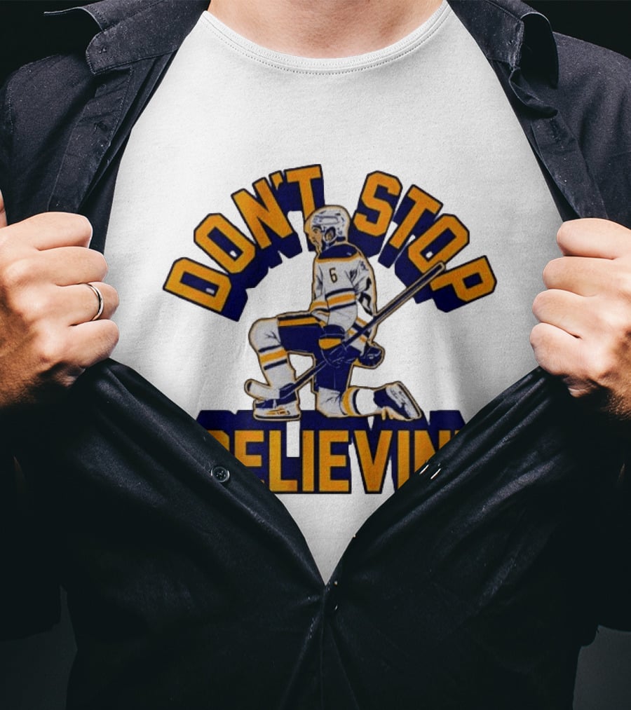Don't Stop Believin' Hockey Player Number 6 Kneeling Pose T-Shirt