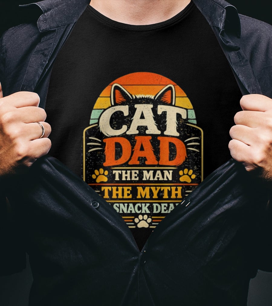 Cat Dad The Man The Myth The Snack Dealer Retro Cat Ears And Paws T-Shirt