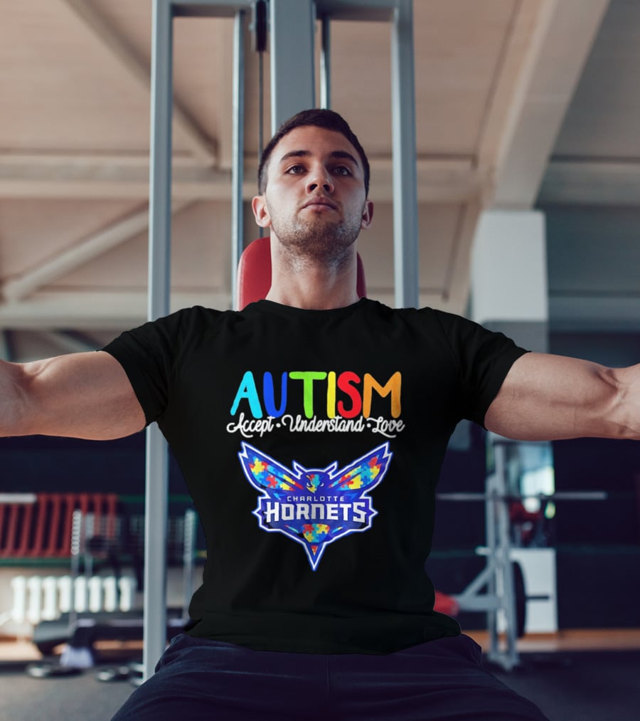 Charlotte Hornets Autism Accept Understand Love Awareness Support Puzzle Wings T-Shirt