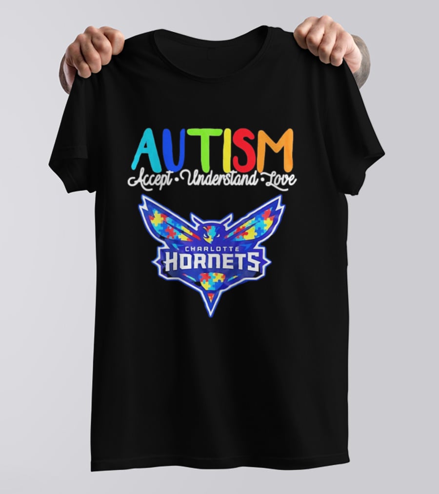 Charlotte Hornets Autism Accept Understand Love Awareness Support Puzzle Wings T-Shirt