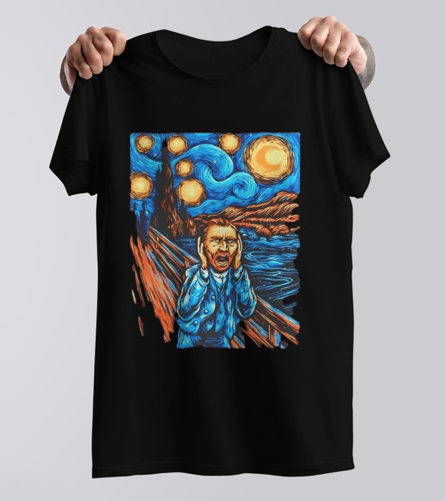 Vincent Van Gogh Starry Night Meets Edvard Munch The Scream Fusion T-Shirt