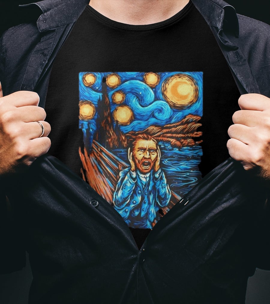 Vincent Van Gogh Starry Night Meets Edvard Munch The Scream Fusion T-Shirt