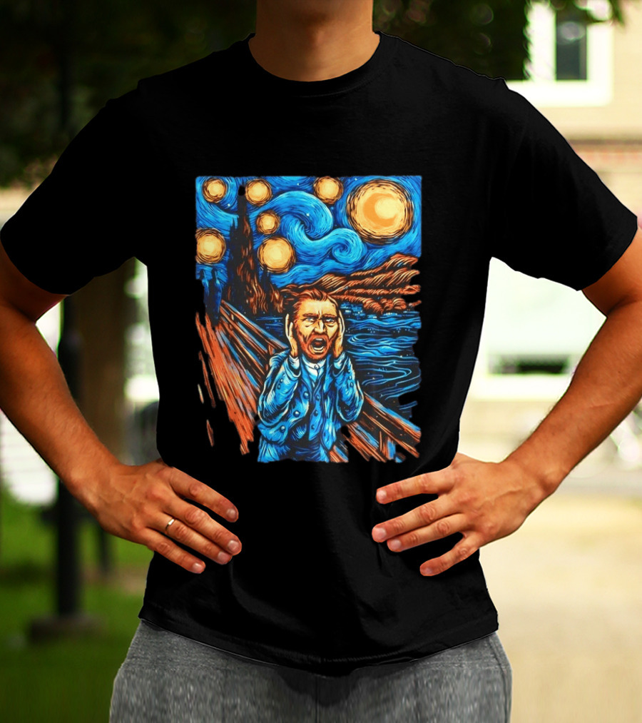 Vincent Van Gogh Starry Night Meets Edvard Munch The Scream Fusion T-Shirt