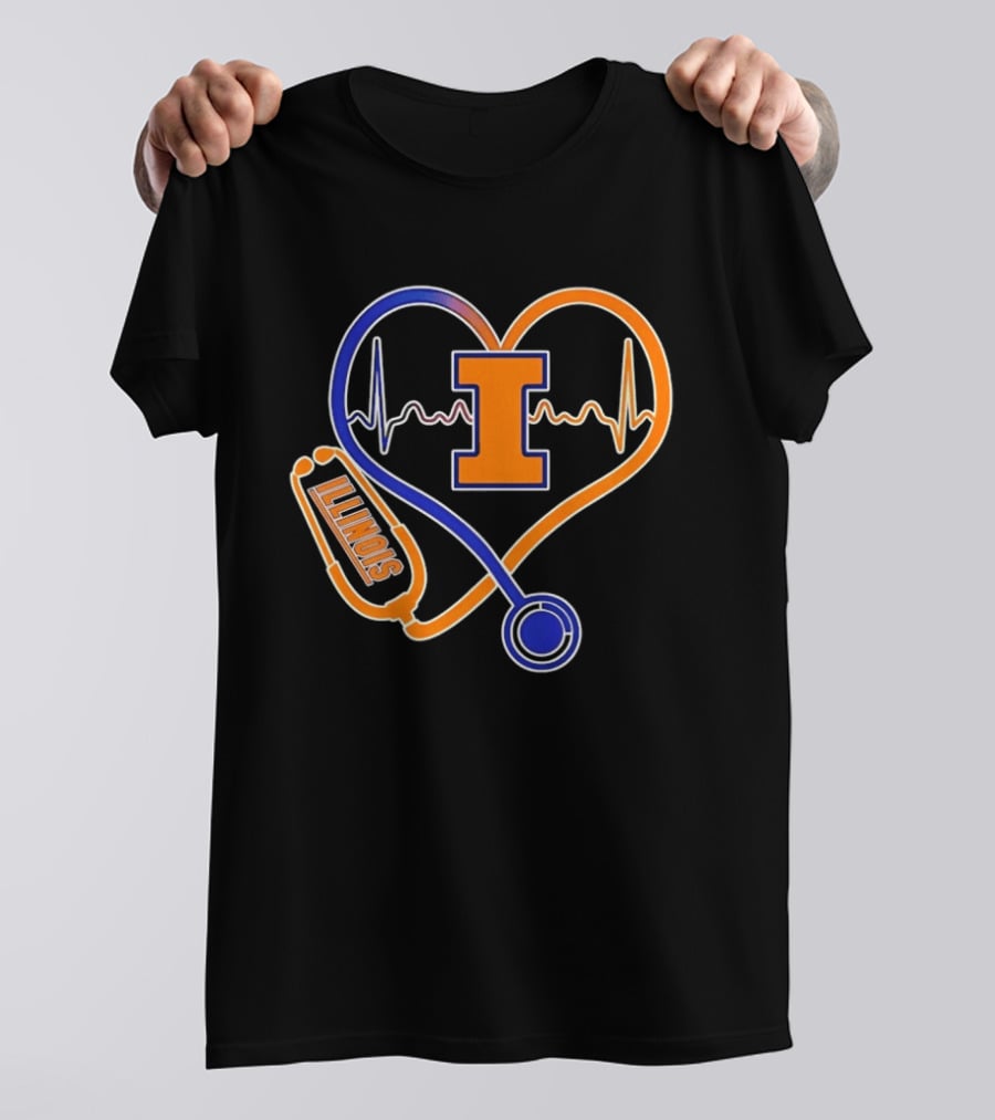 Illinois Fighting Illini Heartbeat I Nurse Stethoscope Love T-Shirt