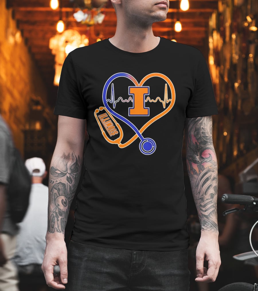 Illinois Fighting Illini Heartbeat I Nurse Stethoscope Love T-Shirt