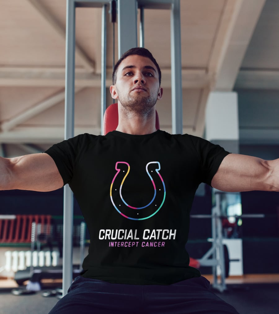 Indianapolis Colts Crucial Catch Intercept Cancer Neon Horseshoe T-Shirt
