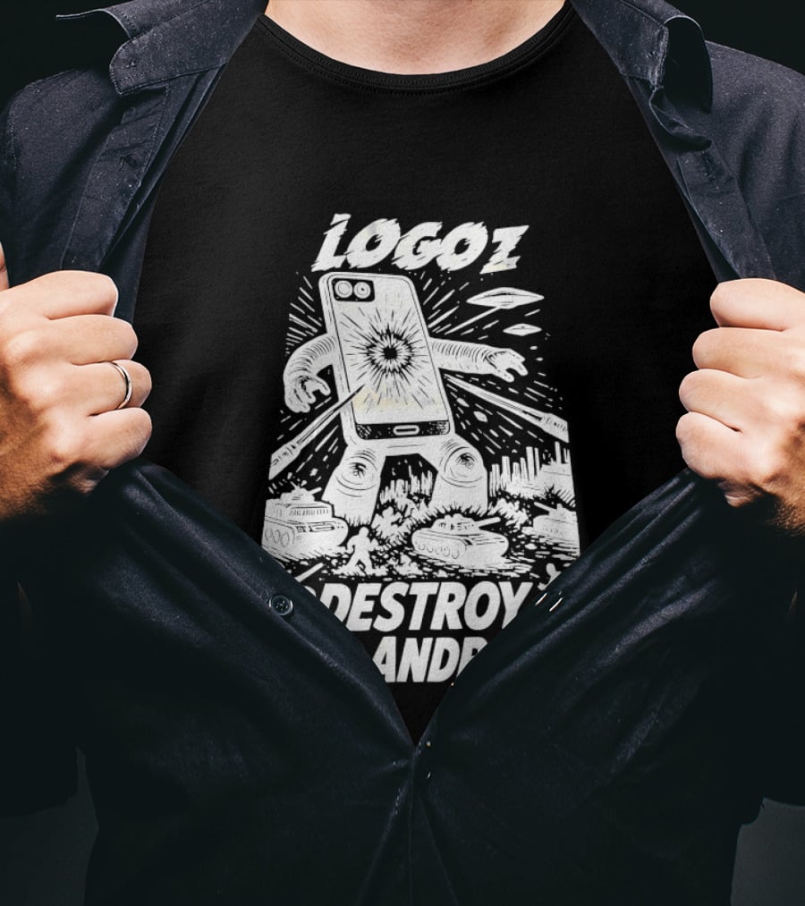 Logoz Destroy The Android Retro Style Comic T-Shirt