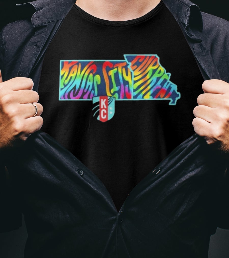 Kansas City Current Groovy Pride State KC Iconic Colorful Map T-Shirt