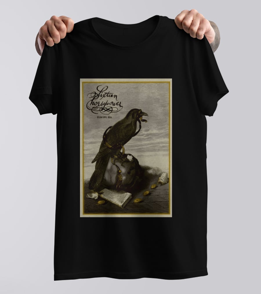 Sixteen Horsepower Europe 2026 Tour Art With Raven And Script T-Shirt