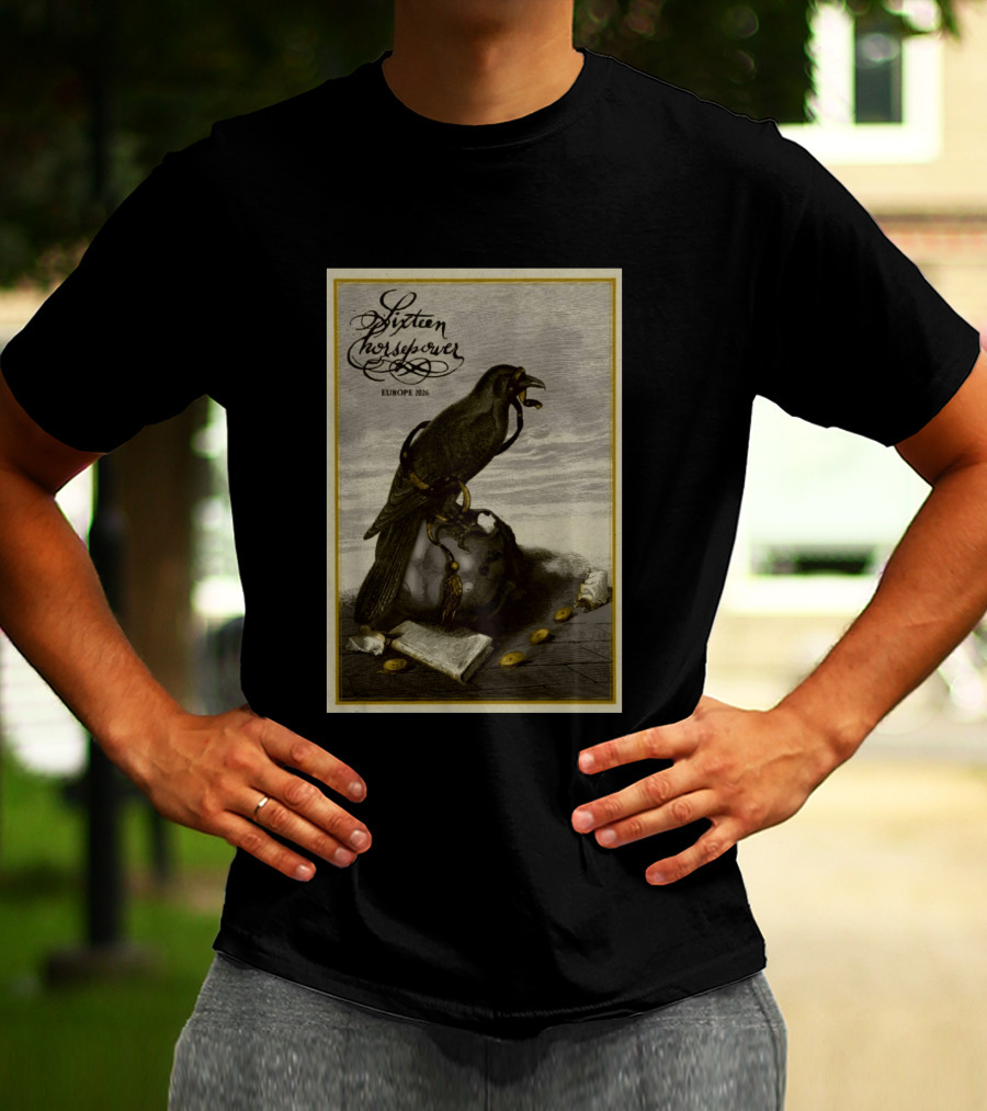 Sixteen Horsepower Europe 2026 Tour Art With Raven And Script T-Shirt