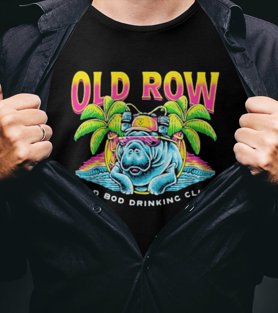 Old Row Dad Bod Drinking Club Manatee Tropical Palm Tree T-Shirt