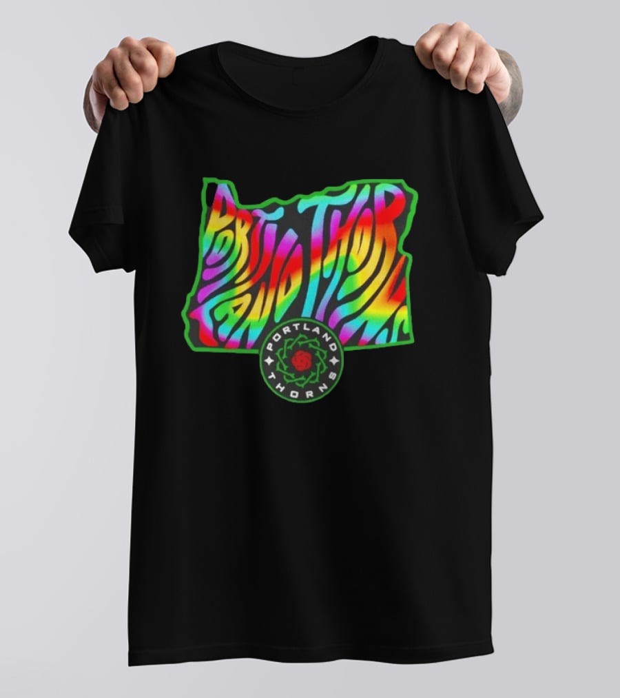 Portland Thorns Groovy Pride State Oregon Map Rainbow T-Shirt