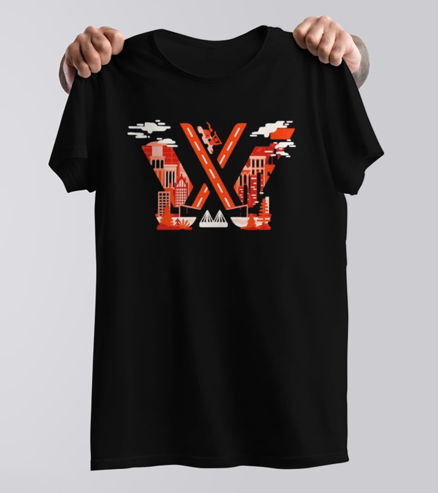 W Detroit City Architectural Landmarks Hockey Fusion T-Shirt