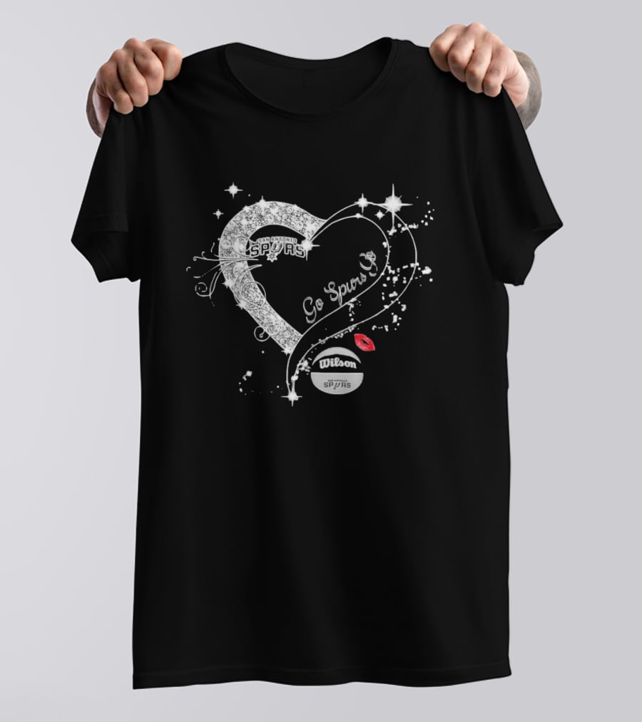 San Antonio Spurs Go Spurs Go Heart Wilson Basketball Sparkle Lips T-Shirt