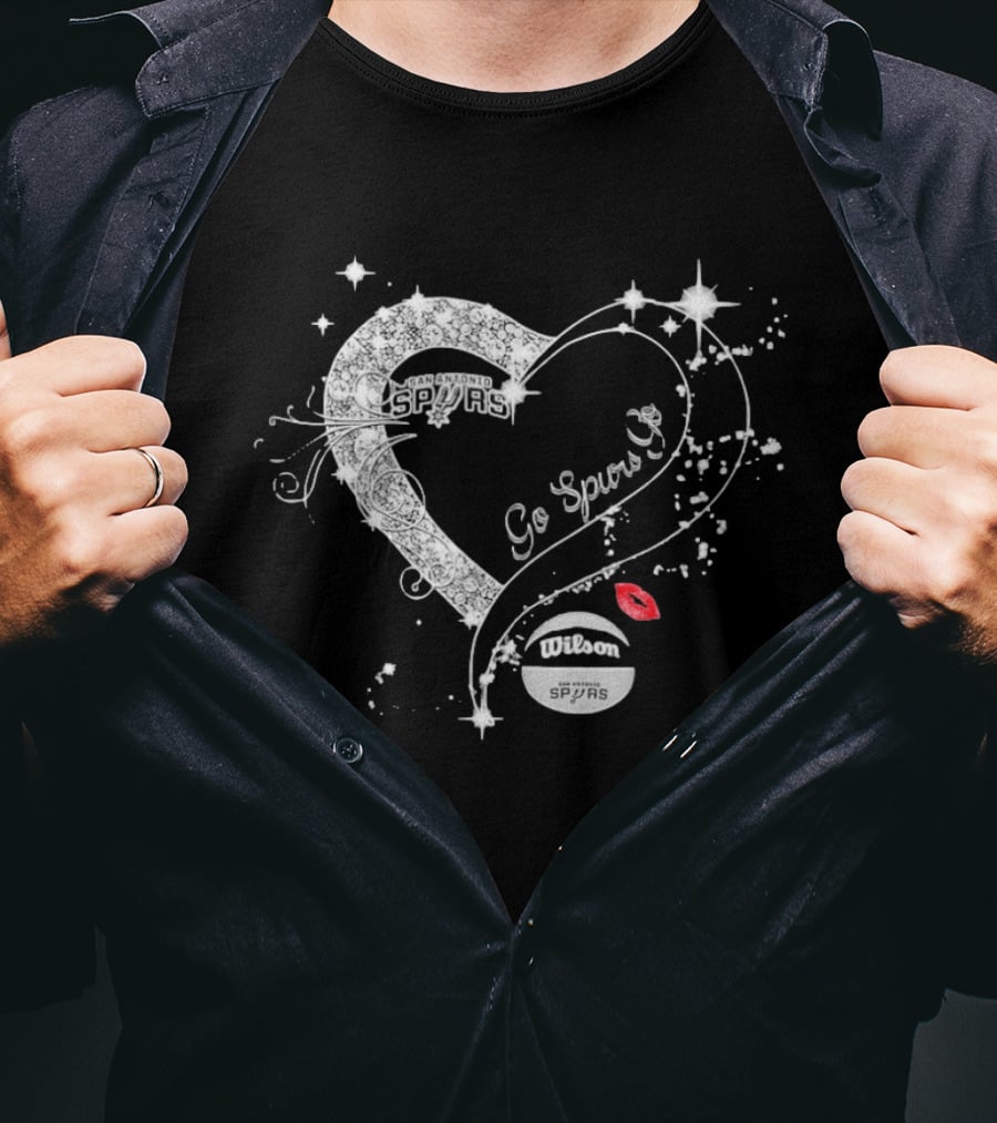 San Antonio Spurs Go Spurs Go Heart Wilson Basketball Sparkle Lips T-Shirt