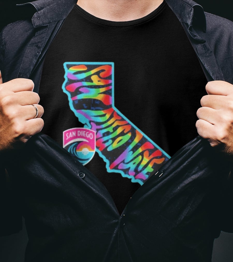 San Diego Wave FC Groovy Pride California Map T-Shirt