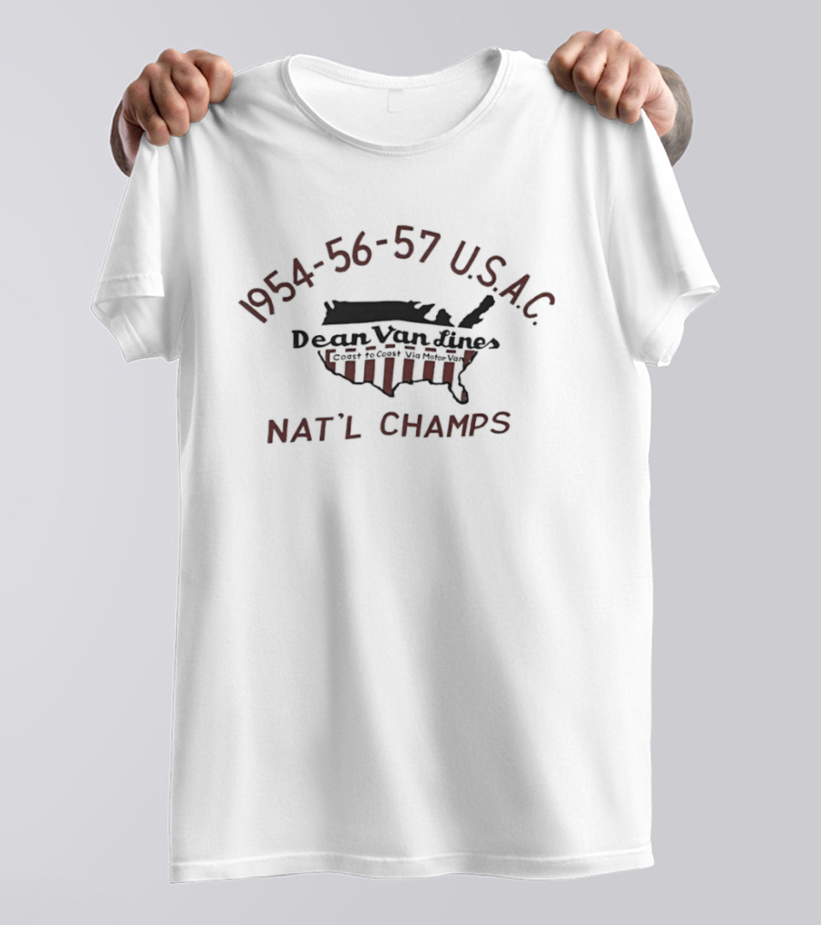 1954 56 57 USAC Dean Van Lines Nat'l Champs Vintage Racing Team American Flag Map T-Shirt