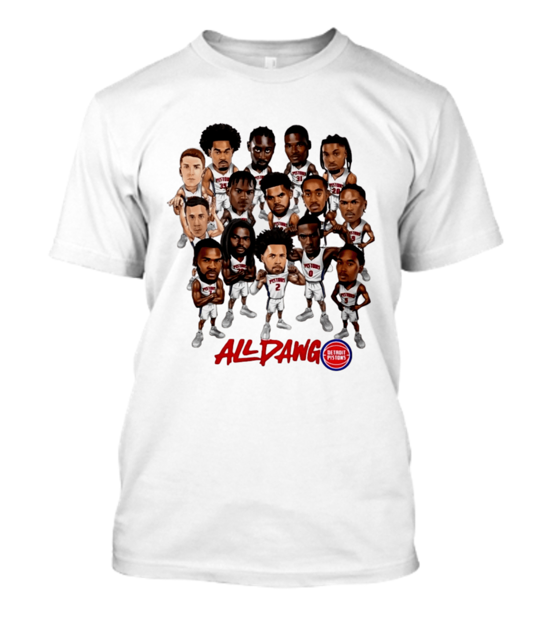 Detroit Pistons All Dawg Team Caricature Players T-Shirt