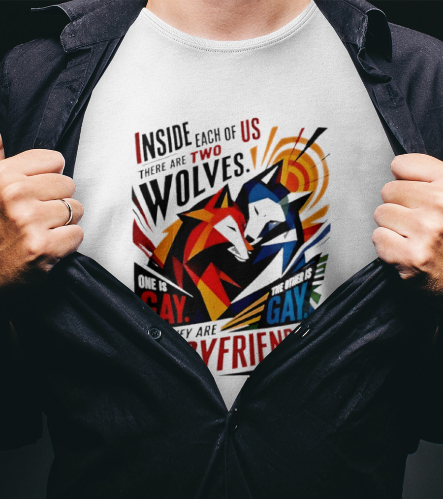 Inside Each Of Us There Are Two Wolves One Is Gay The Other Is Gay They Are Boyfriends T-Shirt