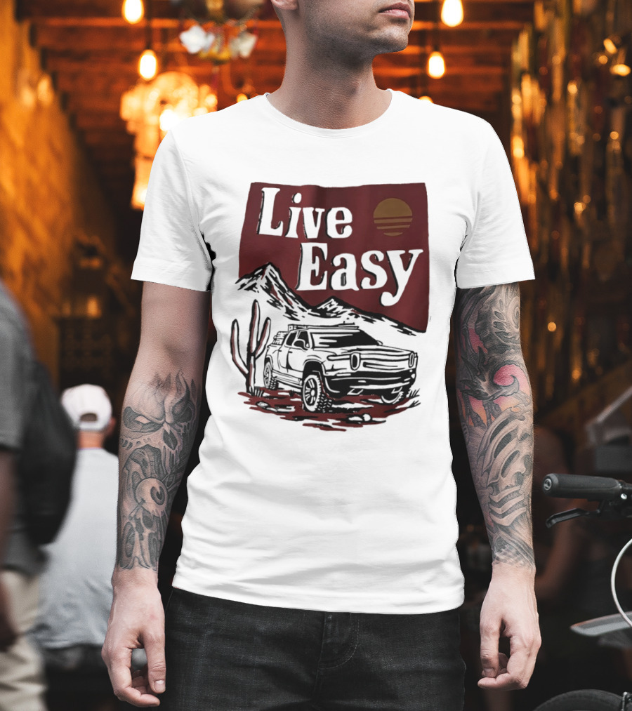 Live Easy Bronco Car Desert Adventure Sunset T-Shirt