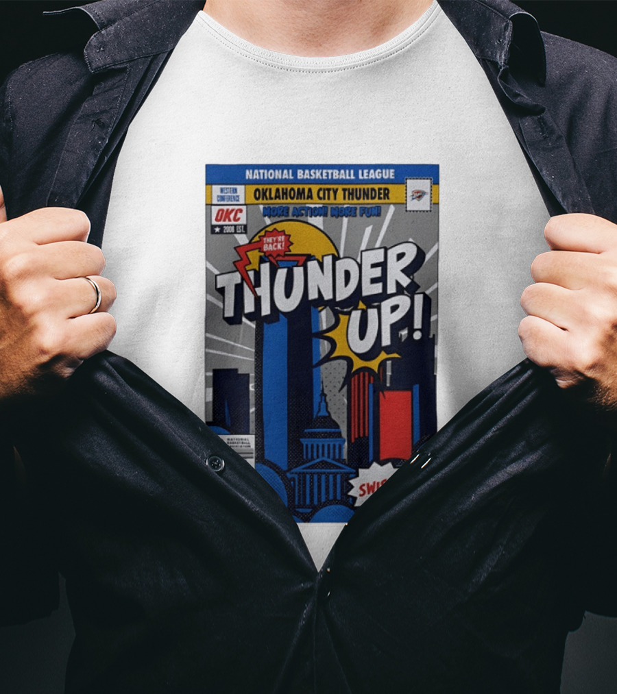 National Basketball League Oklahoma City Thunder Up Comic Swish They're Back OKC Basketball T-Shirt