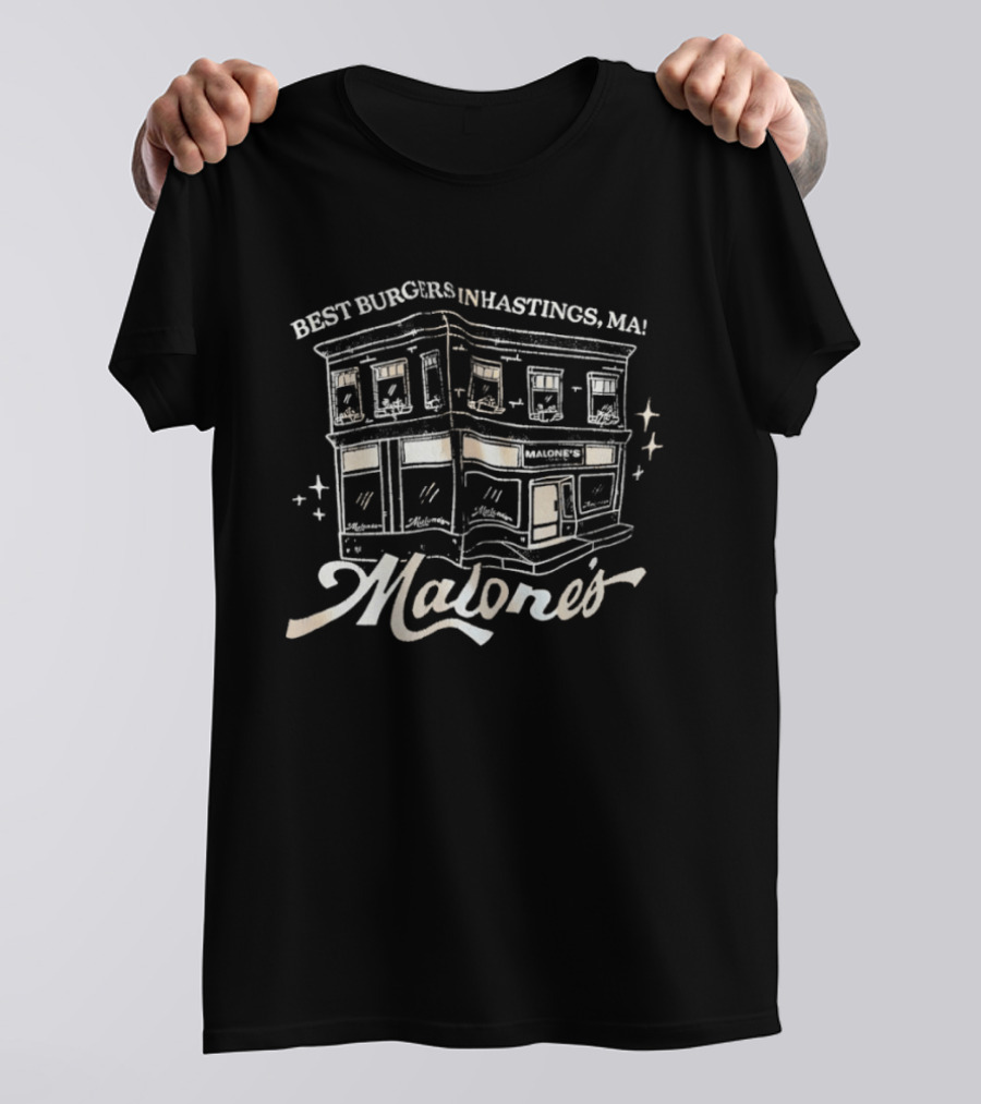 Malone's Best Burgers Inhastings MA Classic Building Illustrative T-Shirt