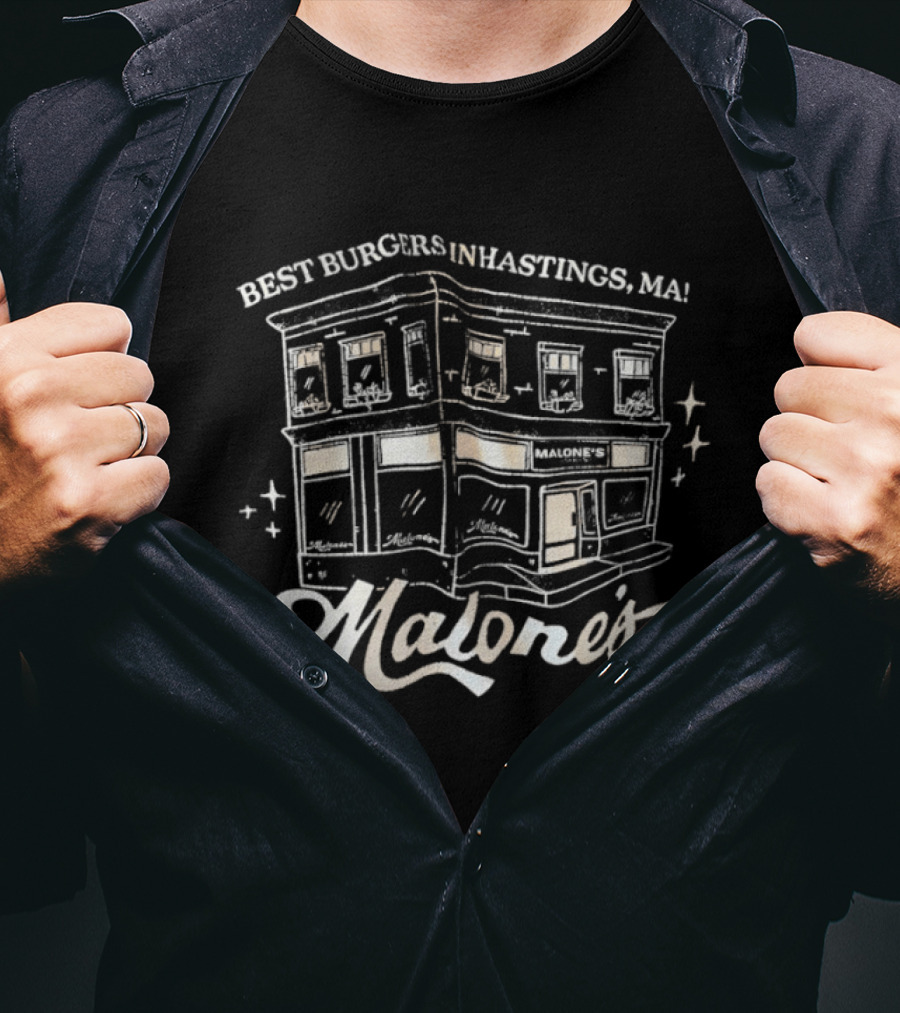 Malone's Best Burgers Inhastings MA Classic Building Illustrative T-Shirt