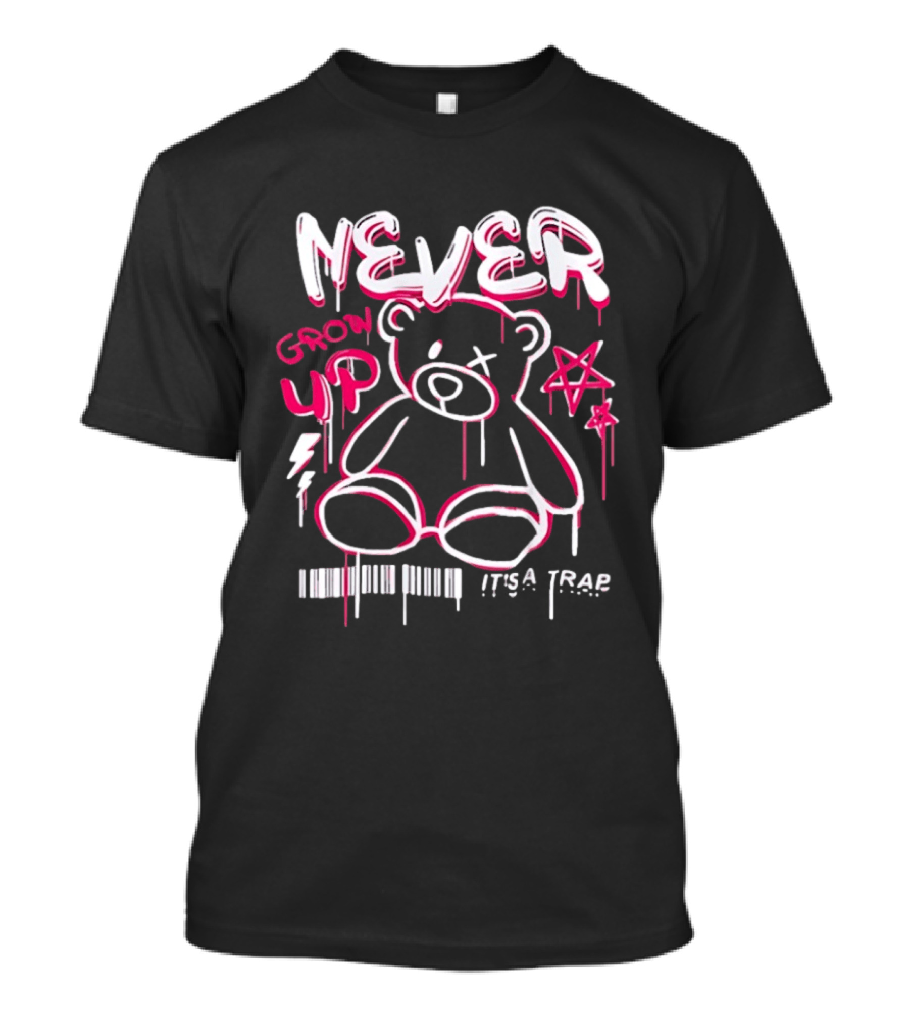 Never Grow Up It's A Trap Teddy Bear Graffiti Style With Star And Barcode T-Shirt